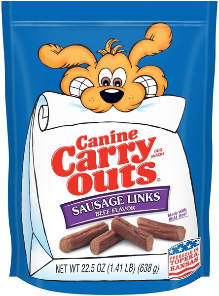 Canine Carry Outs Sausage Links Beef Flavor Dog Treats, 22.5-oz bag, Case of 6 slide 1 of 3