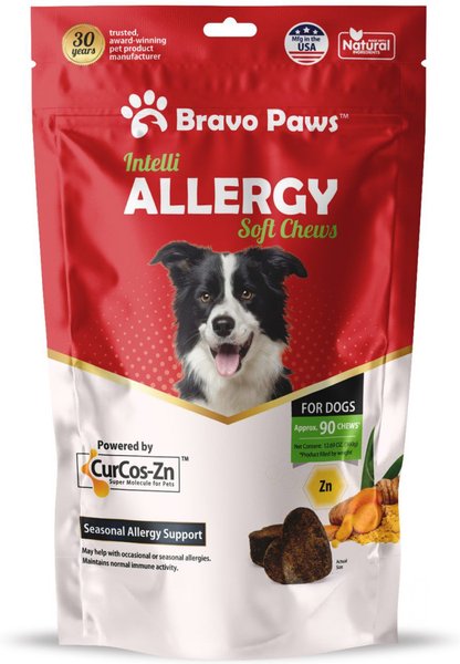 Bravo Paws Intelli Allergy Dog Soft Chews Treats, 12.69-oz pouch, 90 count slide 1 of 2