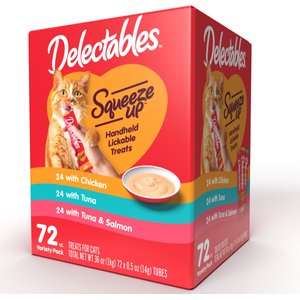 Hartz Delectables Squeeze Up Tuna, Chicken, & Salmon Flavored Variety Pack Lickable Cat Treats, 0.5-oz tube, 72 count
