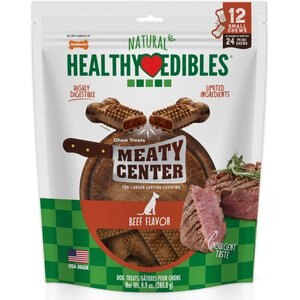 Nylabone Healthy Edibles Meaty Center Beef Small Natural Dog Treats, 12 count