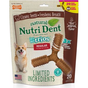 Nylabone Nutri Dent Easy Hold Trios Dental Dog Treat, Filet Mignon, Medium, 20 count