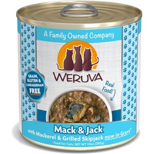 Weruva Mack & Jack with Mackerel & Grilled Skipjack Grain-Free Canned Cat Food, 10-oz, case of 12