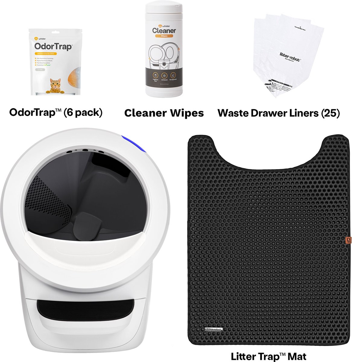 Litter Kit LITTER-ROBOT 4 with Step & Core Accessories Kit Cat Litter Box, White ...