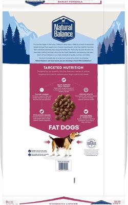 Show full view: Natural Balance Fat Dogs Chicken & Salmon Formula Low Calorie Dry Dog Food, 28-lb bag slide 3 of 10