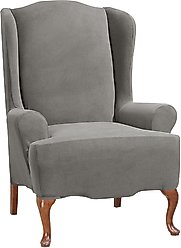 Sure Fit Stretch Morgan One Piece Slipcover & Wing Chair Dog & Cat Cover, Gray