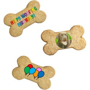 SPOTS NYC Happy Woofing Birthday Personalized Picture Peanut Butter Flavored Crunchy Dog Treats, 3 count