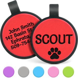 GoTags Personalized Silicone Round Dog & Cat ID Tag, Large, Red