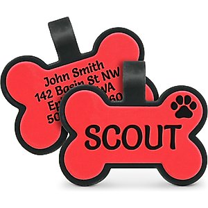 GoTags Personalized Silicone Bone Dog ID Tag, Large, Red