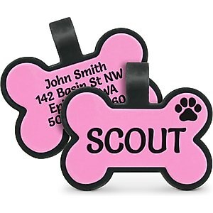 GoTags Personalized Silicone Bone Dog ID Tag, Large, Pink