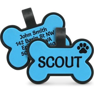 GoTags Personalized Silicone Bone Dog ID Tag, Large, Blue
