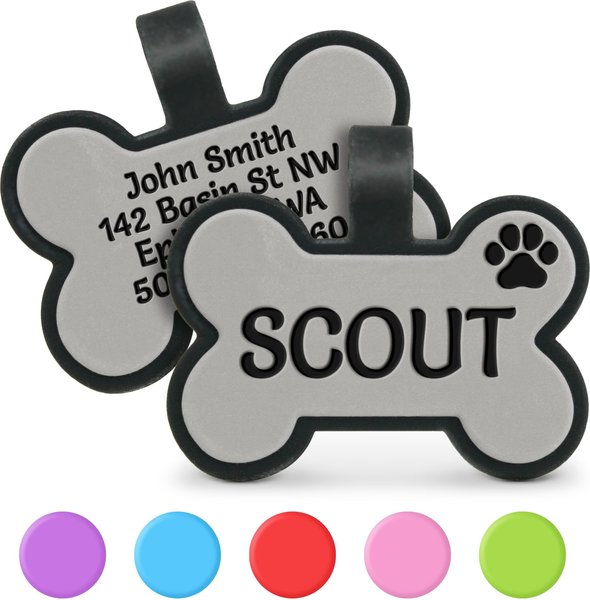 GoTags Personalized Silicone Bone Dog ID Tag, Large, Gray slide 1 of 4