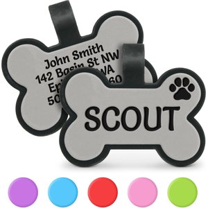 GoTags Personalized Silicone Bone Dog ID Tag, Large, Gray