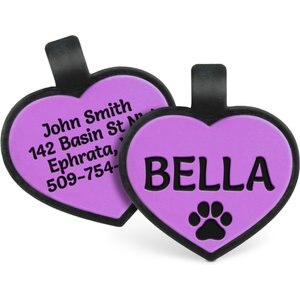 GoTags Personalized Silicone Heart Dog & Cat ID Tag, Large, Purple
