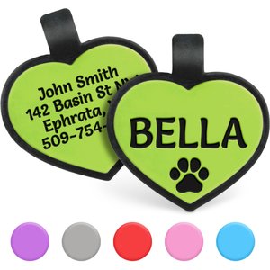 GoTags Personalized Silicone Heart Dog & Cat ID Tag, Large, Green