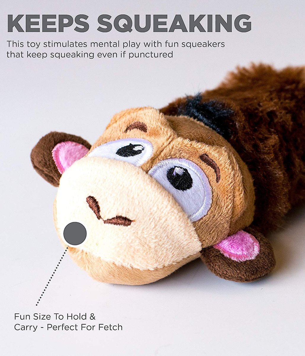 PETSTAGES Monkey Stuffing-Free Squeaky Dog Plush Toy 
