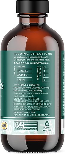 Fera Pet Organics Vegan Omega-3s Algae Oil Supplement for Dogs & Cats, 8-oz bottle