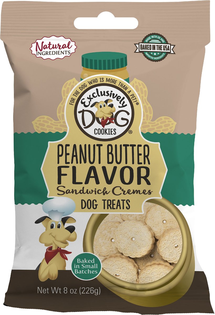 Exclusively Dog Peanut Butter & Carob Flavor Sandwich Cremes Dog Treats, 8-oz bag