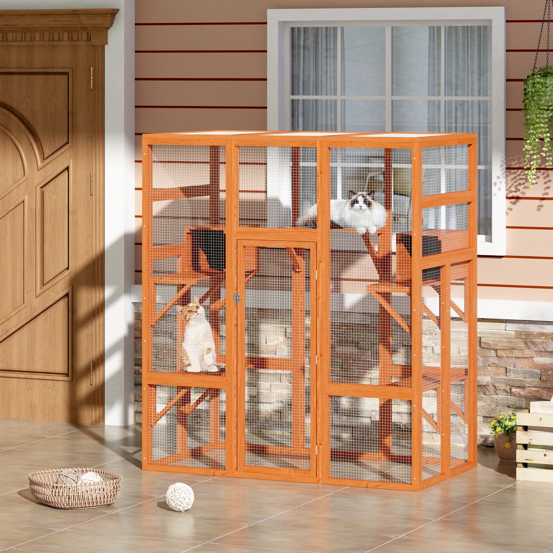 Pawhut large wooden outdoor cat enclosure cage best sale