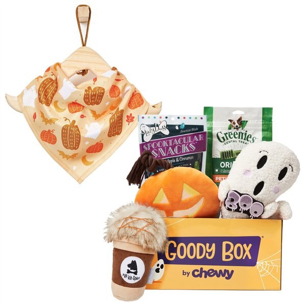 Goody Box Halloween Dog Toys & Treats, Medium/Large + Frisco Whimsical Halloween Dog & Cat Bandana, Medium/Large slide 1 of 9