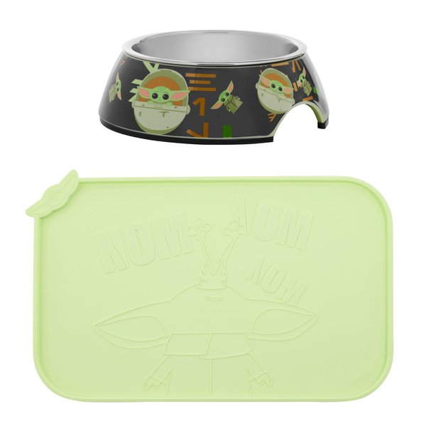 STAR WARS THE MANDALORIAN GROGU Nom Nom Dog & Cat Food Mat, Green + THE MANDALORIAN GROGU AUREBESH with Stand Dog & Cat Bowl, 0.75 cups slide 1 of 9