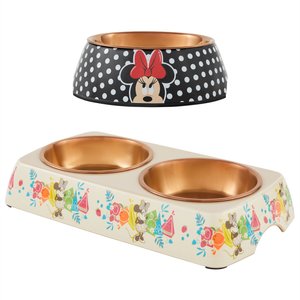 Disney Minnie Mouse Summer Bamboo Double Dog & Cat Bowl, 1.75 cups + Minnie Mouse Peek-A-Boo Dog & Cat Bowl, 1.75 cups