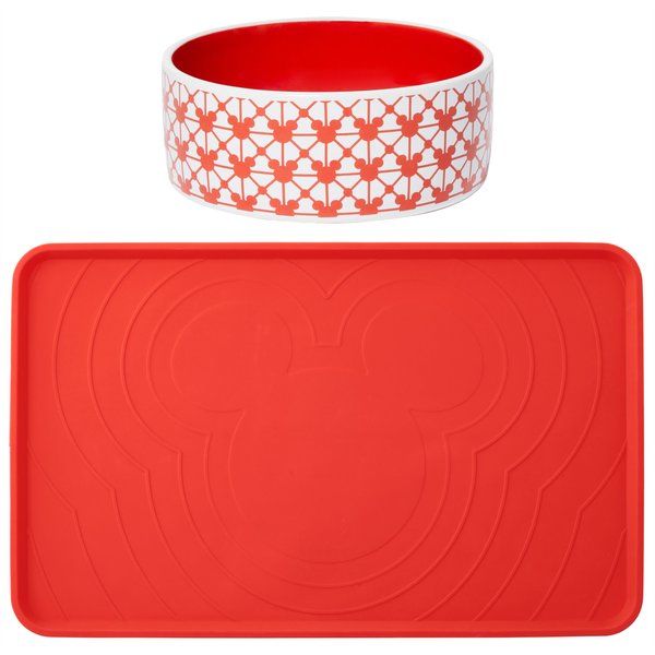 Disney Mickey Dog & Cat Food Mat + Mickey Mouse Deco Dog & Cat Bowl, 1.5 cups slide 1 of 8