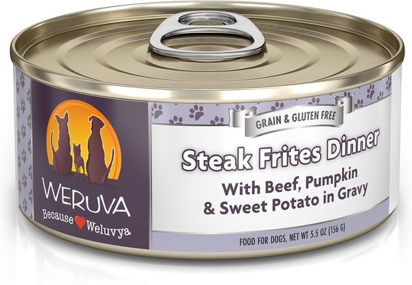 Weruva Steak Frites Dinner with Beef, Pumpkin & Sweet Potatoes in Gravy Grain-Free Canned Dog Food, 5.5-oz, case of 24 slide 1 of 10