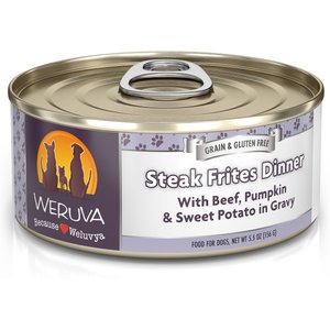 Weruva Steak Frites Dinner with Beef, Pumpkin & Sweet Potatoes in Gravy Grain-Free Canned Dog Food, 5.5-oz, case of 24