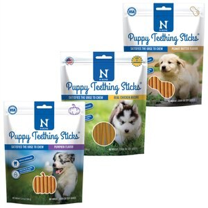 Variety Pack - N-Bone Puppy Teething Sticks Pumpkin Dental Chew Treats, 3.74-oz bag + 2 other items