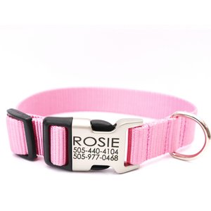 MIMI GREEN Personalized Nylon with Metal Hybrid Buckle Dog Collar, Pink ...