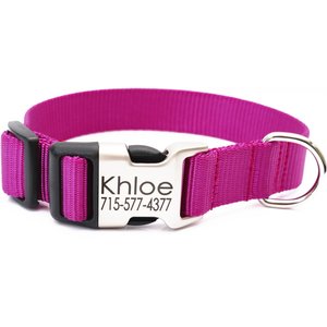 Mimi Green Personalized Nylon with Metal Hybrid Buckle Dog Collar, Raspberry, Large
