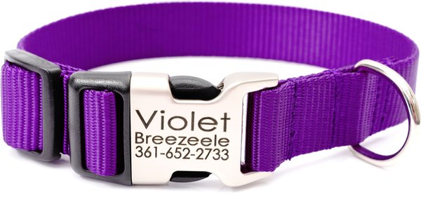 Mimi Green Personalized Nylon w/Metal Hybrid Buckle Dog Collar, Purple, Large slide 1 of 6