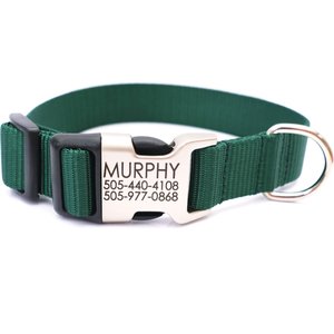 Mimi Green Personalized Nylon with Metal Hybrid Buckle Dog Collar, Forest Green, X-Large