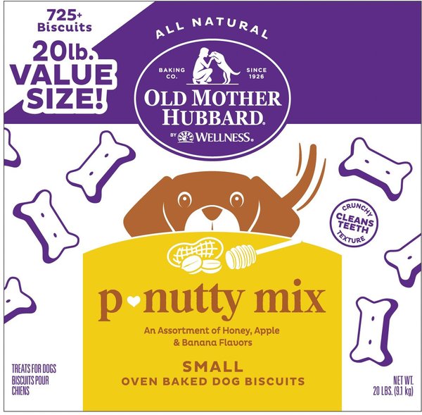 Old Mother Hubbard by Wellness P-Nutty Assorted Mix Natural Small Oven-Baked Biscuits Dog Treats, 20-lb box slide 1 of 10