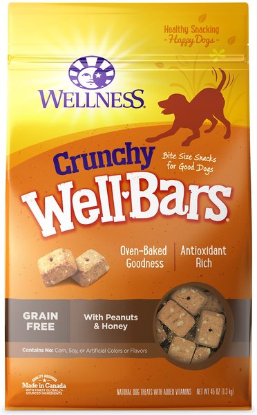 Wellness WellBars Grain-Free Crunchy Peanuts & Honey Baked Dog Treats, 45-oz bag slide 1 of 6
