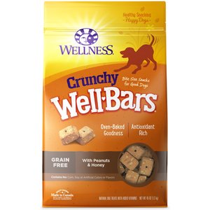Wellness WellBars Grain-Free Crunchy Peanuts & Honey Baked Dog Treats, 45-oz bag