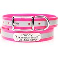 Mimi Green Waterproof Reflective w/Riveted Name Plate Dog Collar, Pink, Small 3/4”