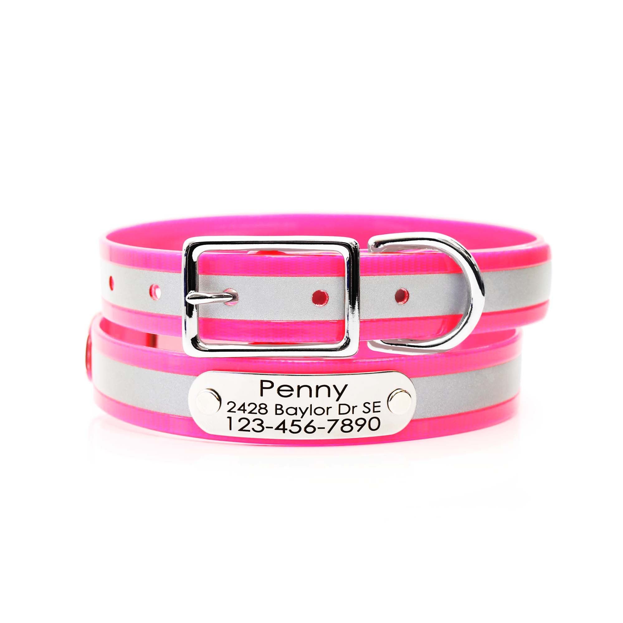 MIMI GREEN Waterproof Reflective with Riveted Name Plate Dog Collar