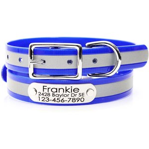 Mimi Green Waterproof Reflective with Riveted Name Plate Dog Collar, Royal Blue, Large 3/4"