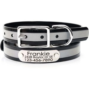 Mimi Green Waterproof Reflective with Riveted Name Plate Dog Collar, Black, Small 3/4"