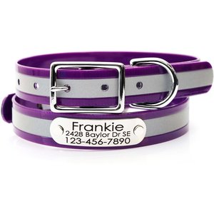 Mimi Green Waterproof Reflective with Riveted Name Plate Dog Collar, Purple, Small 3/4"