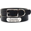 Mimi Green Leather w/Personalized Name Plate Dog Collar, Black, Small 5/8”