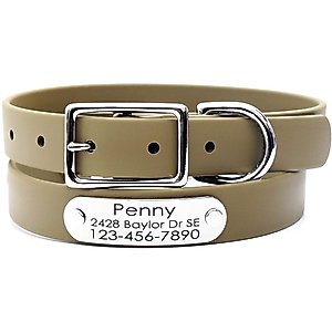 Mimi Green Waterproof with Riveted Name Plate Dog Collar, Olive, Medium 3/4"