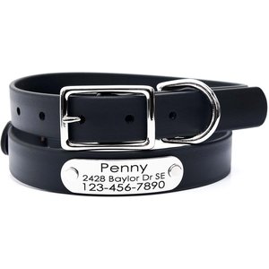 Mimi Green Waterproof with Riveted Name Plate Dog Collar, Black, Medium 1"