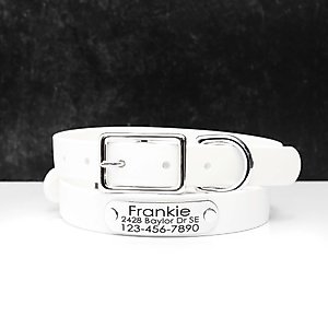 Mimi Green Waterproof with Riveted Name Plate Dog Collar, Blanca, Large 3/4"