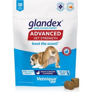 Vetnique Labs Glandex Advanced Vet Strength Anal Gland Fiber, Probiotic, Pumpkin & Digestive Boot the Scoot Dog Supplement, 30 count