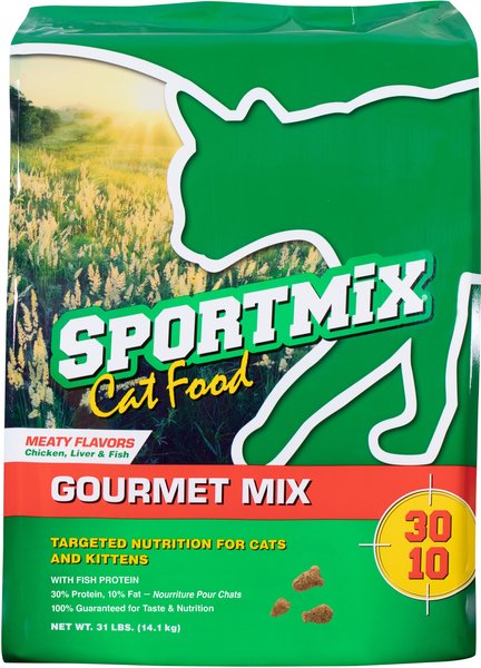 SPORTMiX Gourmet Mix with Chicken, Liver & Fish Flavor Adult Dry Cat Food, 31-lb bag slide 1 of 2