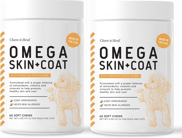 Chew + Heal Omega Skin + Coat Dog Supplement, 2 pack, 120 count slide 1 of 7