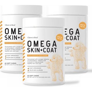 Chew + Heal Omega Skin + Coat Dog Supplement, 3 pack, 180 count