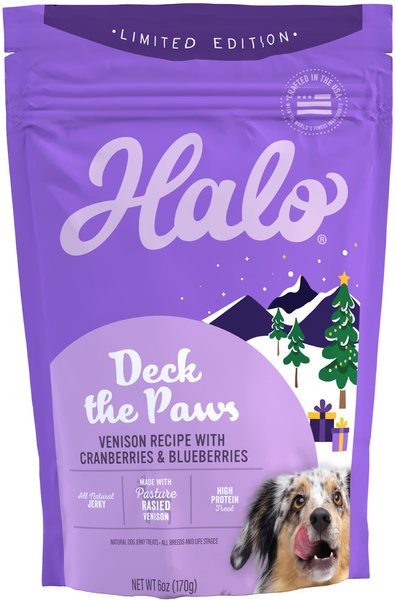 Halo Deck The Paws Venison, Cranberry, & Blueberry Flavored Jerky Dog Treats, 6-oz pouch slide 1 of 6